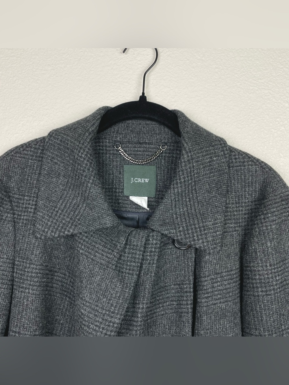 J.Crew Women's 10 Gray Plaid 100% Wool Blend Overcoat Highneck Posh Academia - Picture 2 of 16